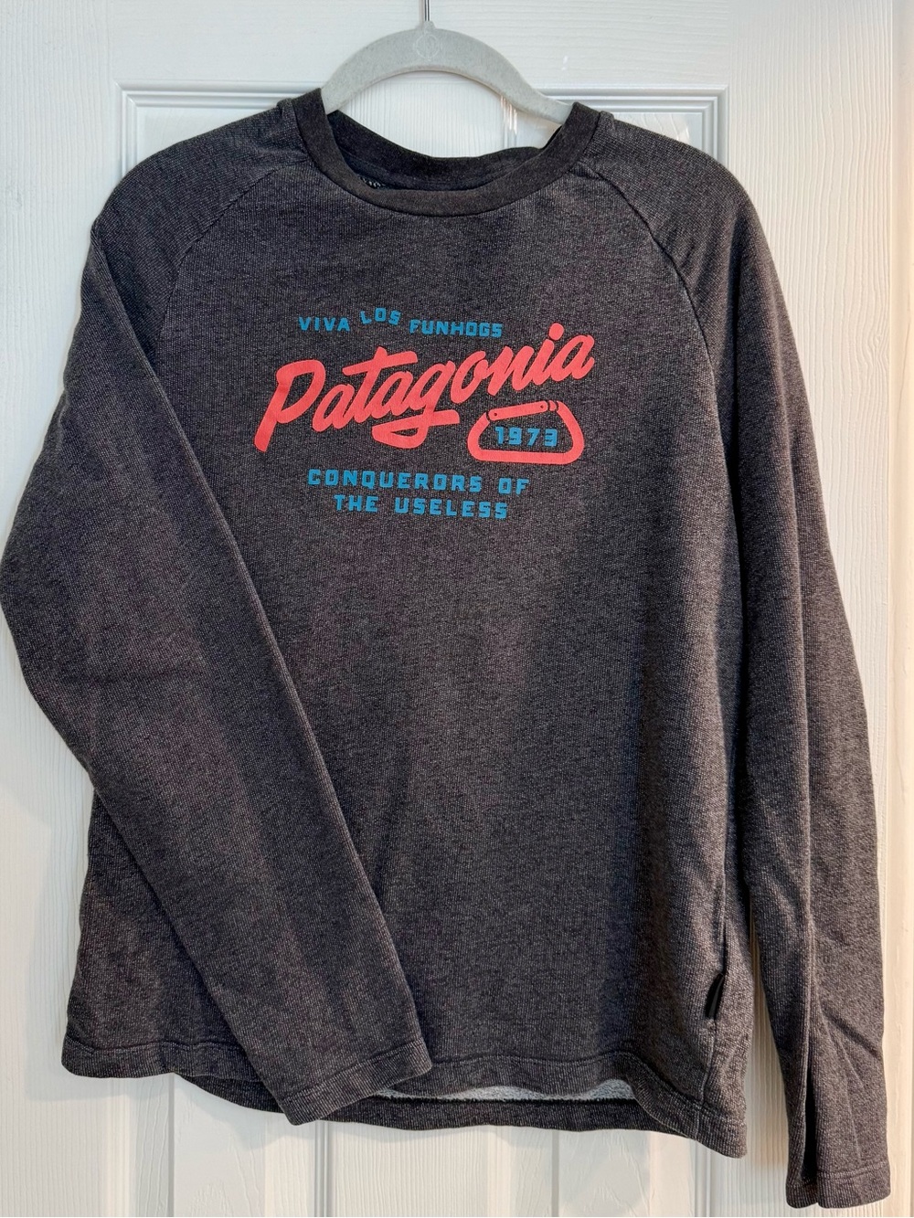 Patagonia Kids Charcoal Sweatshirt with Coral & Teal Logo